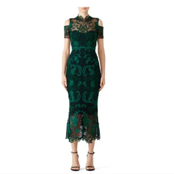 marchesa notte green lace dress Marchesa Notte Green Embroidered Tea Length Fit Flare Flower Dress Sz 2 NWT  $795